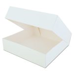 White Window Bakery Boxes with Attached Flip Top, 4-Corner Beers Design, 10 x 10 x 2.5, White, Paper, 200/Carton