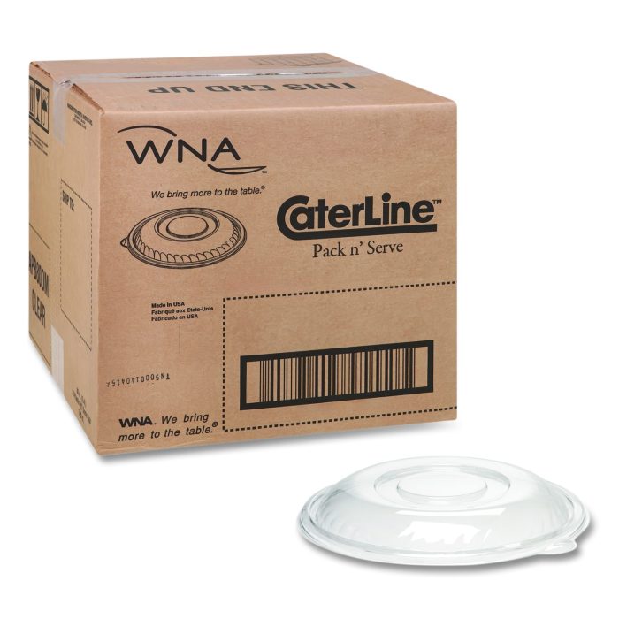 15110506 Caterline Pack n' Serve Plastic Lids, Dome Lid, 12" Diameter x 1.5" h, Clear, 25/Carton - Image 1
