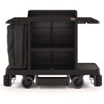 Partially Assembled Premium Housekeeping Cart, Plastic, 1 Shelf, 24 x 62.13 x 49.75, Black