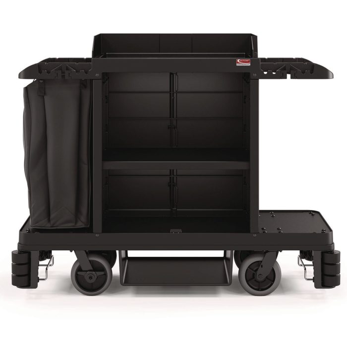 15037146 Partially Assembled Premium Housekeeping Cart, Plastic, 1 Shelf, 24 x 62.13 x 49.75, Black - Image 1