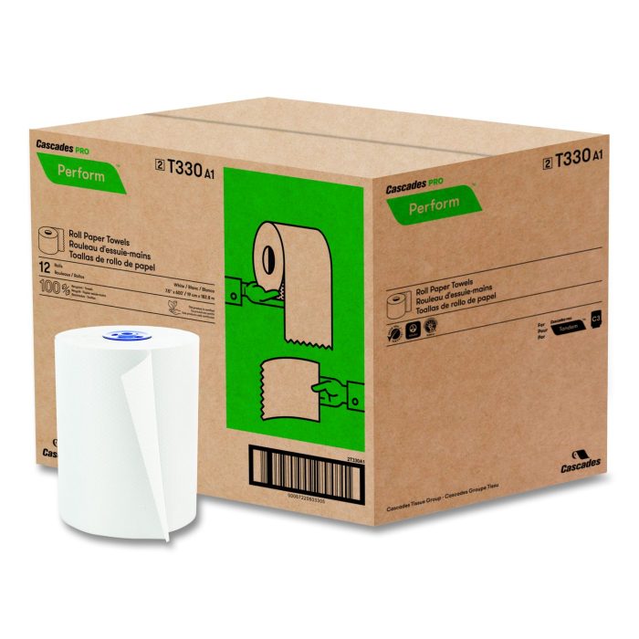 884638 Perform Hardwound Roll Towels for Tandem Dispensers, 1-Ply, 7 .5" x 600 ft, White, 12/Carton - Image 1