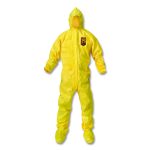 A70 Chemical Spray Protection Coveralls, Elastic Wrists, Ankles, Hood and Boots, Large, Yellow, 12/Carton