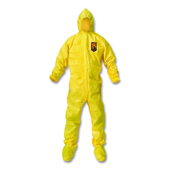 15030465 A70 Chemical Spray Protection Coveralls, Elastic Wrists, Ankles, Hood and Boots, Large, Yellow, 12/Carton - Image 1