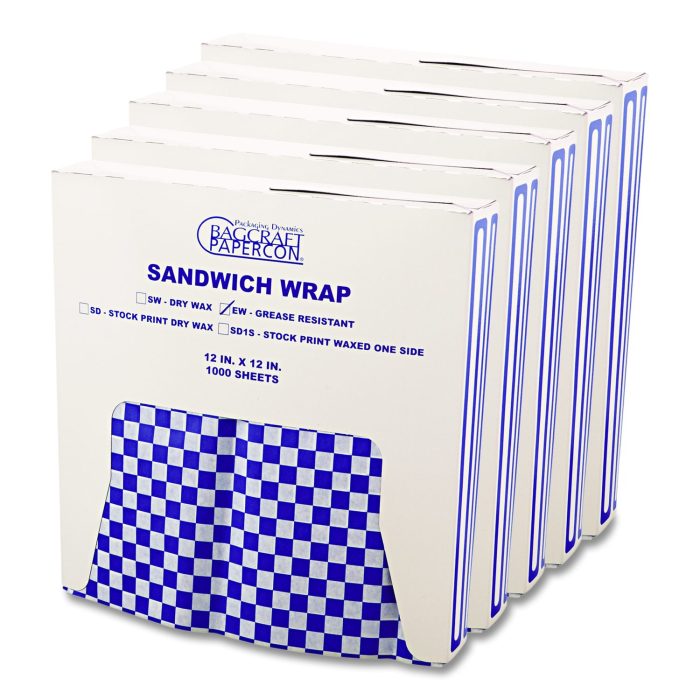 15101728 Grease-Resistant Paper Wraps And Liners, 12 X 12, Blue Check, 1,000/box, 5 Boxes/carton - Image 1
