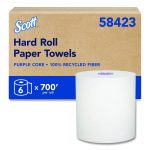 100% Recycled Hard Roll Paper Towels, 1-Ply, 8" x 700 ft, White, 6/Carton