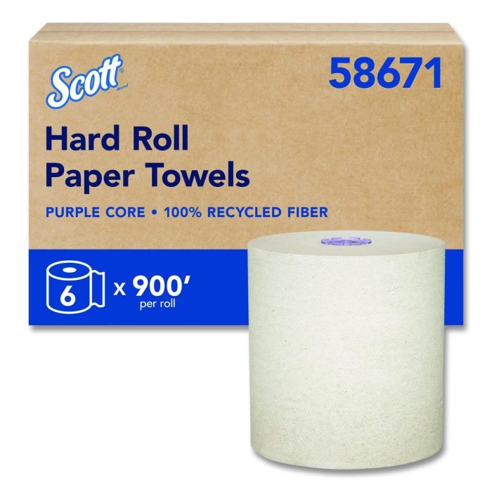 15169795 100% Recycled Hard Roll Paper Towels, 1-Ply, 8" x 900 ft, Brown, 6/Carton - Image 1