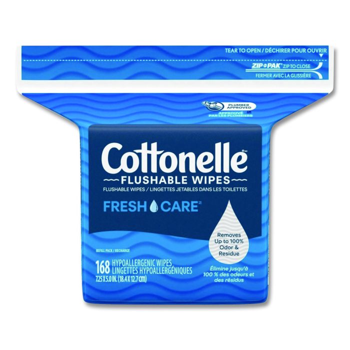 15176593 Fresh Care Flushable Cleansing Cloths, 1-Ply, 5 x 7.25, White, 168/Pack - Image 1