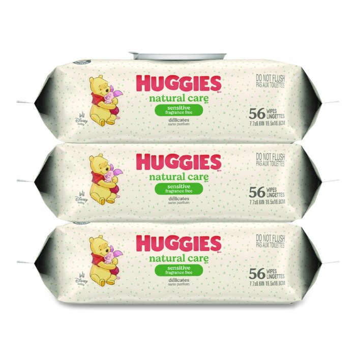 15182421 Natural Care Sensitive Baby Wipes, 6.6 x 6.86, Unscented, White, 56 Wipes/Pack, 3 Packs/Carton - Image 1