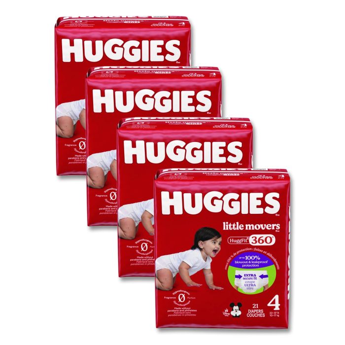 15184800 Little Movers HuggFit 360 Degree, Size 4, 22 lbs to 37 lbs, Disney Design, 21 Diapers/Pack, 4 Packs/Carton - Image 1
