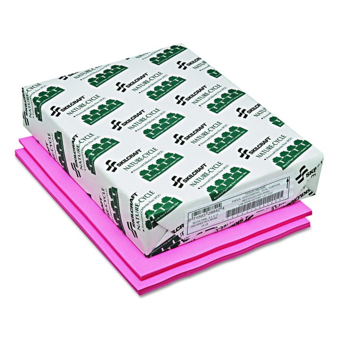 158997 7530013982680, SKILCRAFT Neon Colored Copy Paper, 20 lb Bond Weight, 8.5 x 11, Neon Pink, 500/Ream - Image 1