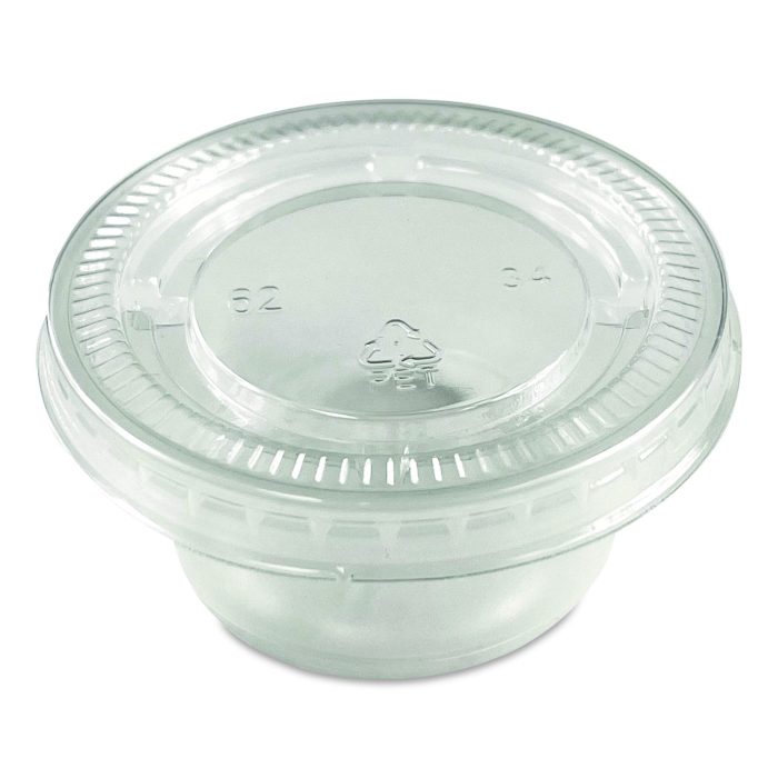 15148027 Portion Cup Lids, Fits 1.5 oz to 2 oz Portion Cups, Clear, 100/Pack, 25 Packs/Carton - Image 1