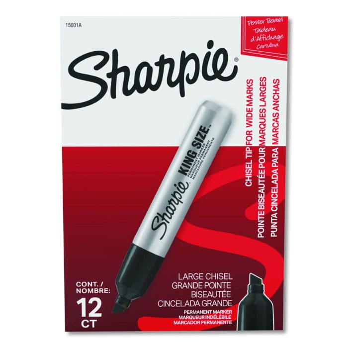 877132 King Size Permanent Marker, Broad Chisel Tip, Black, Dozen - Image 1