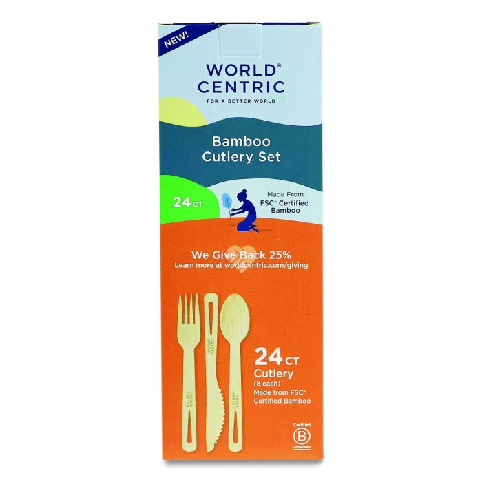 15182466 Bamboo Cutlery, Fork/Knife/Spoon, Paper, Natural, 24/Pack - Image 1