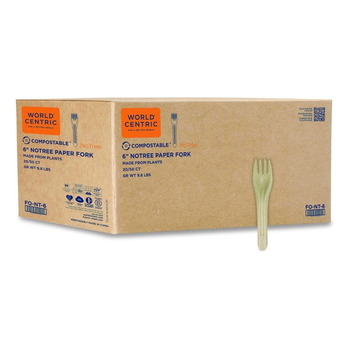 15181874 NoTree Cutlery, Light Mediumweight, Fork, Paper, Natural, 1,000/Carton - Image 1