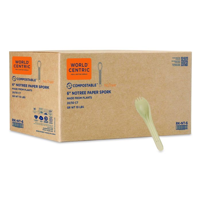 15184244 NoTree Cutlery, Light Mediumweight, Spork, Paper, Natural, 1,000/Carton - Image 1