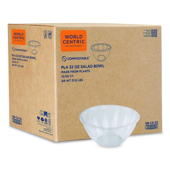 15181520 PLA Salad Bowls, 32 oz, 6.7" dia x 3.3" h, Clear, Plastic, 600/Carton - Image 1