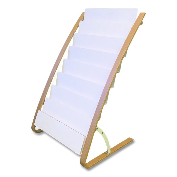 874070 Literature Floor Display Rack, 22.8 x 19.69 x 36.61, White/Woodgrain - Image 1