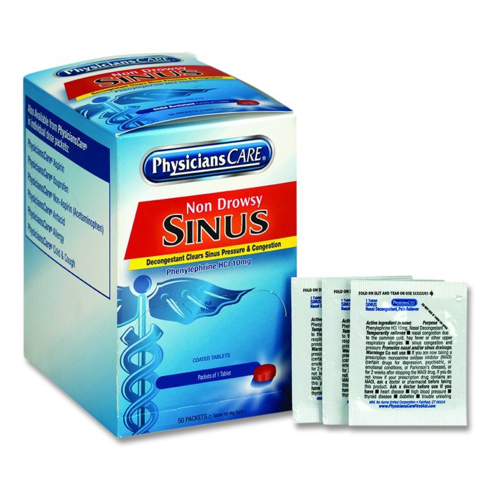 733168 Non-Drowsy Sinus Decongestant Congestion Medication, One Tablet/Pack, 50 Packs/Box - Image 1