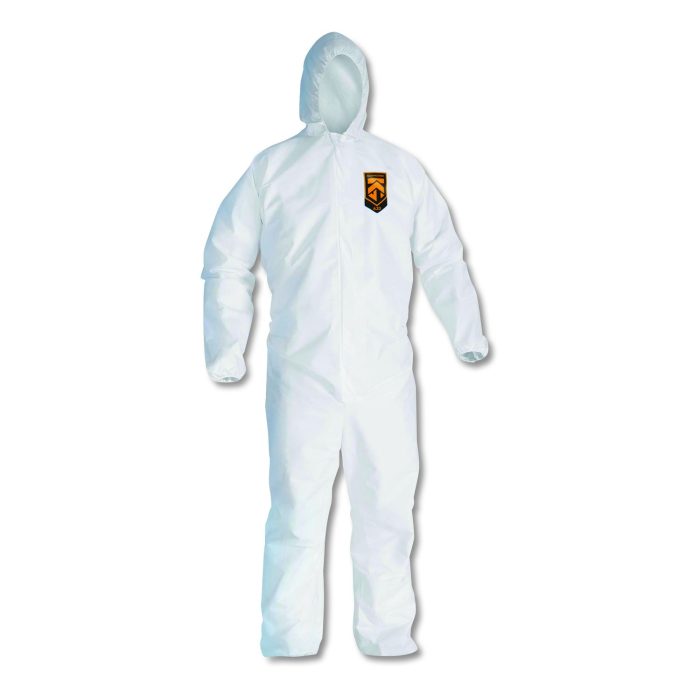 607187 A20 Breathable Particle Protection Coveralls, Zip Closure, Hood, Elastic Back, Wrists and Ankles, 2X-Large, White - Image 1