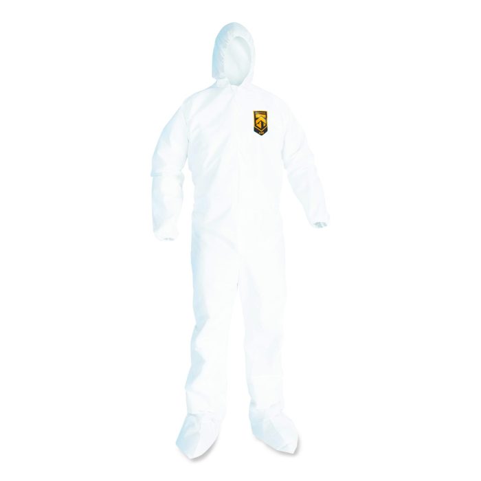 735821 A20 Breathable Particle Protection Coveralls, Elastic Back, Hood And Boots, Large, White, 24/carton - Image 1