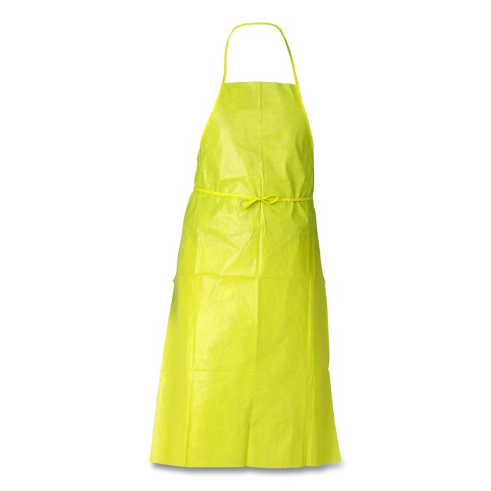 15016137 A70 Chemical Spray Protection Aprons, Polyethylene-Coated Fabric, One Size Fits Most, Yellow, 100/Carton - Image 1