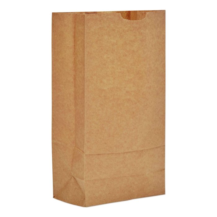 639896 Grocery Paper Bags, 10# Size, 35# Basis Weight, 7" x 4.38" x 13.75", Kraft, 500/Bundle - Image 1