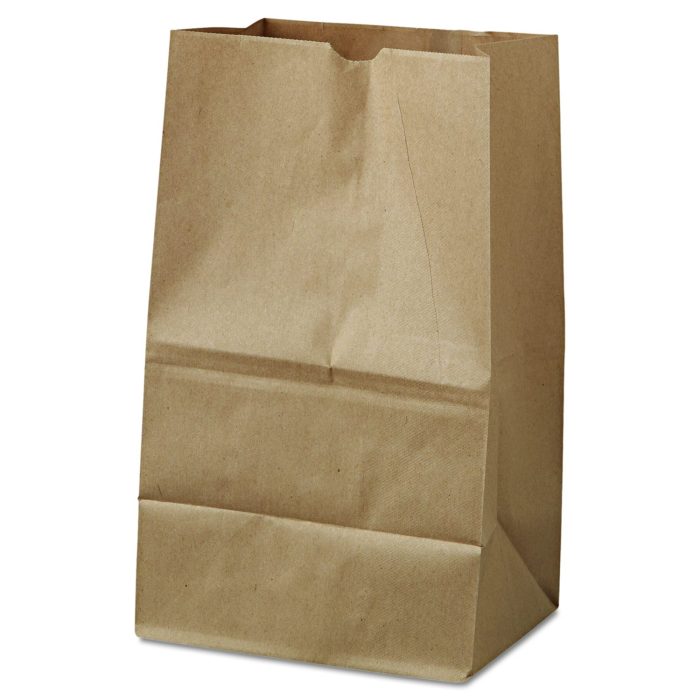 147738 Grocery Paper Bags, 20# Squat Size, 40# Basis Weight, 8.13" x 5.88" x 12.5", Kraft, 500/Bundle - Image 1
