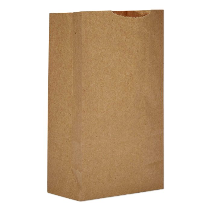 639856 Grocery Paper Bags, 3# Size, 30# Basis Weight, 4.74" x 2.91" x 8.66", Kraft, 500/Bundle - Image 1