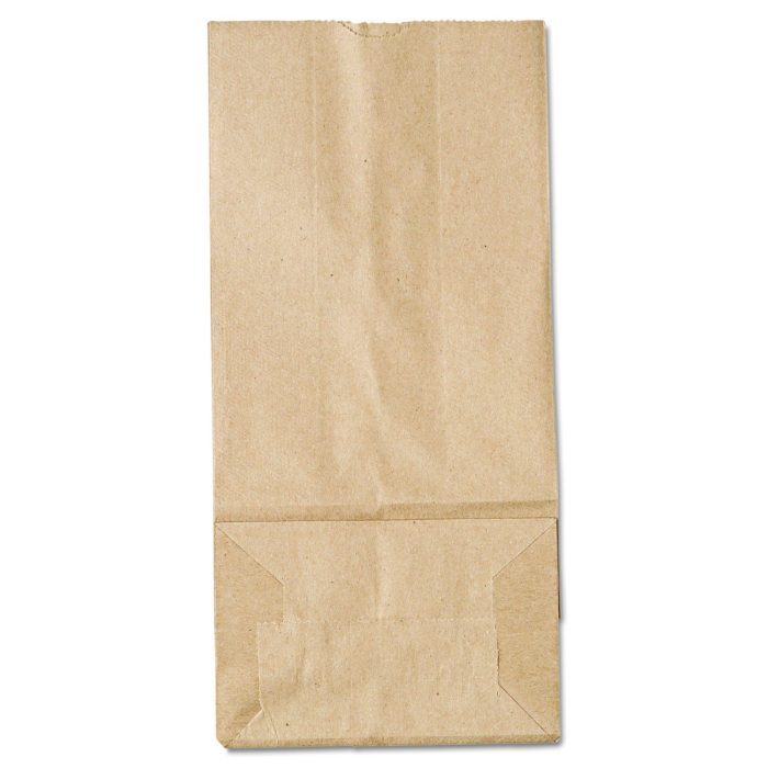 147590 Grocery Paper Bags, 5# Size, 35# Basis Weight, 5.25" x 3.38" x 10.94", Kraft, 500/Bundle - Image 1