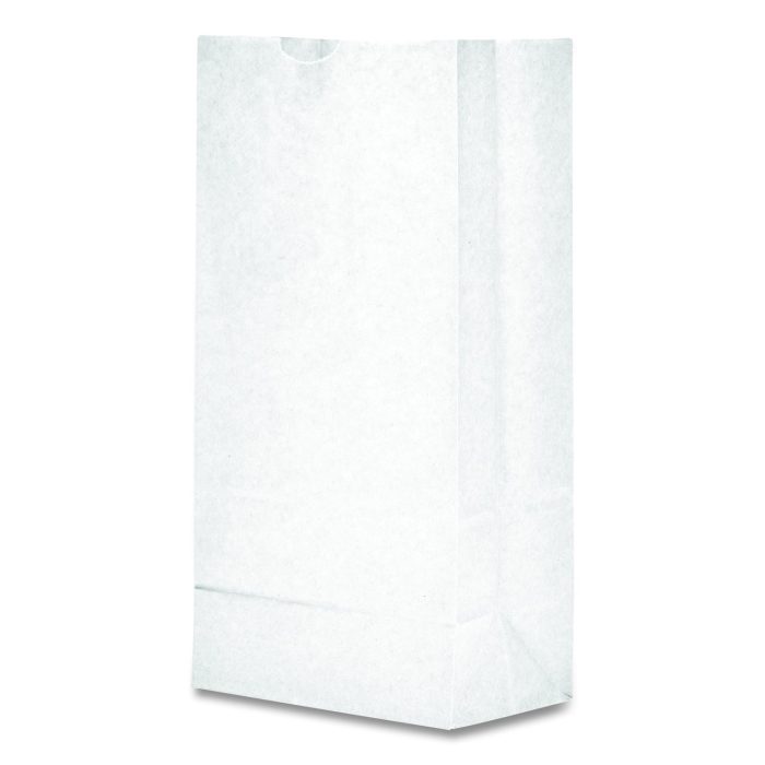718998 Grocery Paper Bags, 8# Size, 35# Basis Weight, 6" x 3.88" x 12.5", White, 500/Bundle - Image 1