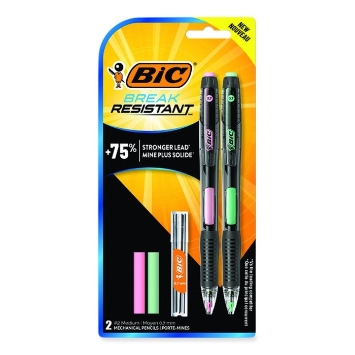 869239 Break-Resistant Mechanical Pencils with Erasers, 0.7 mm, HB (#2), Black Lead, Assorted Barrel Colors, 2/Pack - Image 1