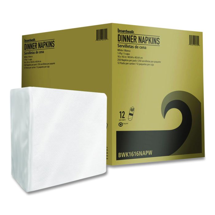 15097552 Dinner Napkins, 1-Ply, 16" x 16", White, 250/Pack, 12 Packs/Carton - Image 1