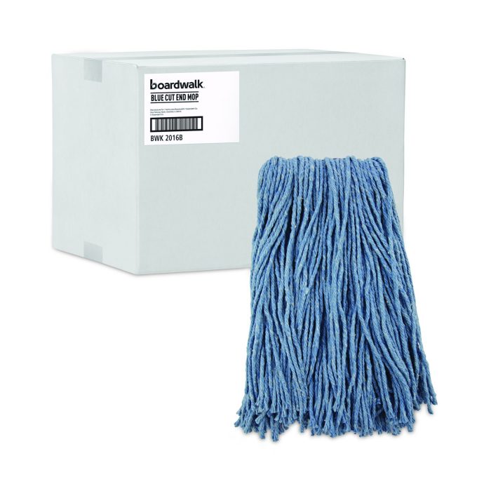 797039 Mop Head, Standard Head, Cotton/Synthetic Fiber, Cut-End, #16, Blue, 12/Carton - Image 1