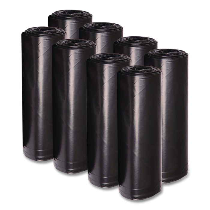15184887 Low-Density Waste Can Liners, 23 gal, 0.9 mil, 28" x 45", Black, Perforated Roll, 25 Bags/Roll, 8 Rolls/Carton - Image 1