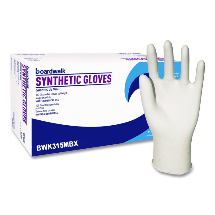 15098873 Powder-Free Synthetic Vinyl Gloves, Medium, 4 mil Thick, 9.5" Long, Beige, 100/Box - Image 1