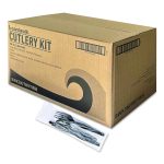 Three-Piece Polystyrene Cutlery Kit, Heavyweight, Fork/Knife/Spoon, Plastic, Black, 250/Carton