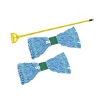 Looped End Mop Kit, Medium Blue Cotton/rayon/synthetic Head, 60" Yellow Metal/polypropylene Handle