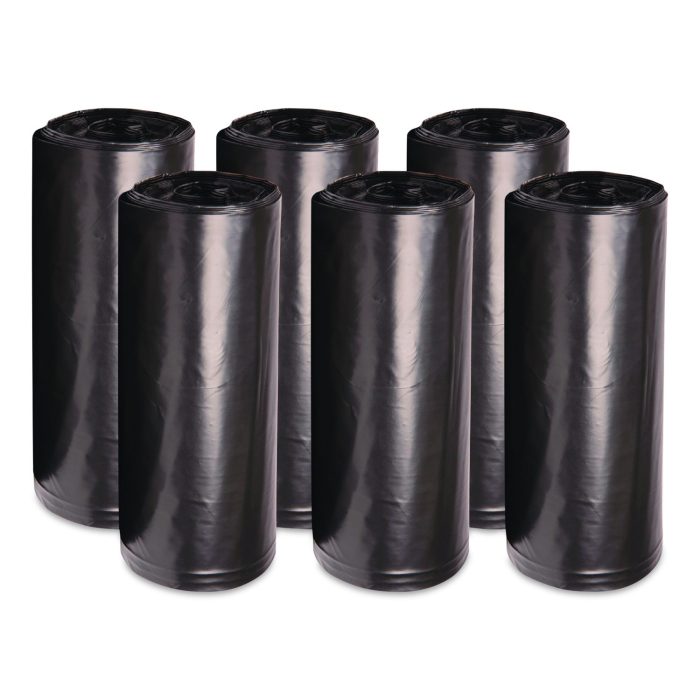 15185186 High-Density Can Liners, 56 gal, 19 mic, 43" x 47", Black, Perforated Roll, 25 Bags/Roll, 6 Rolls/Carton - Image 1