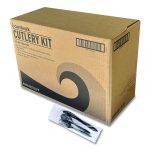 Four-Piece Cutlery Kit, Mediumweight, Fork/Knife/Napkin/Spoon, Plastic, 6.38", Black, 250/Carton