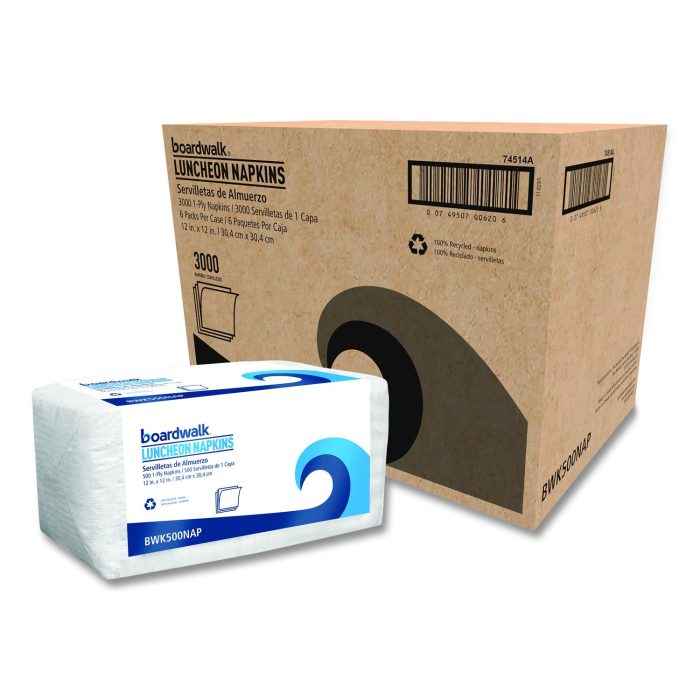 907079 1/4-Fold Lunch Napkins, 1-Ply, 12 x 12, White, 500/Pack, 6 Packs/Carton - Image 1