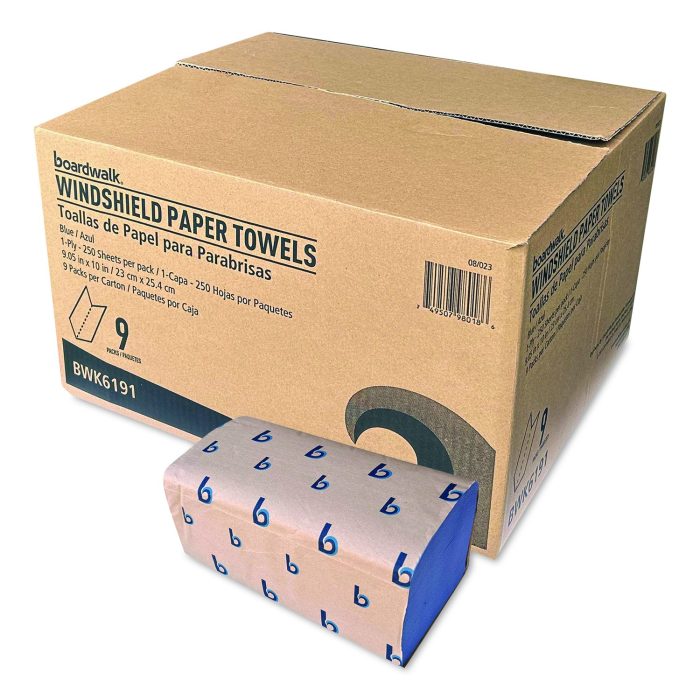 15185138 Windshield Paper Towels, 9.05 x 10, Blue, 250/Pack, 9 Packs/Carton - Image 1