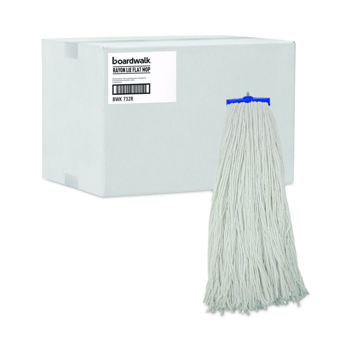 788120 Mop Head, Economical Lie-Flat Head, Rayon Fiber, 32 oz, White, 12/Carton - Image 1