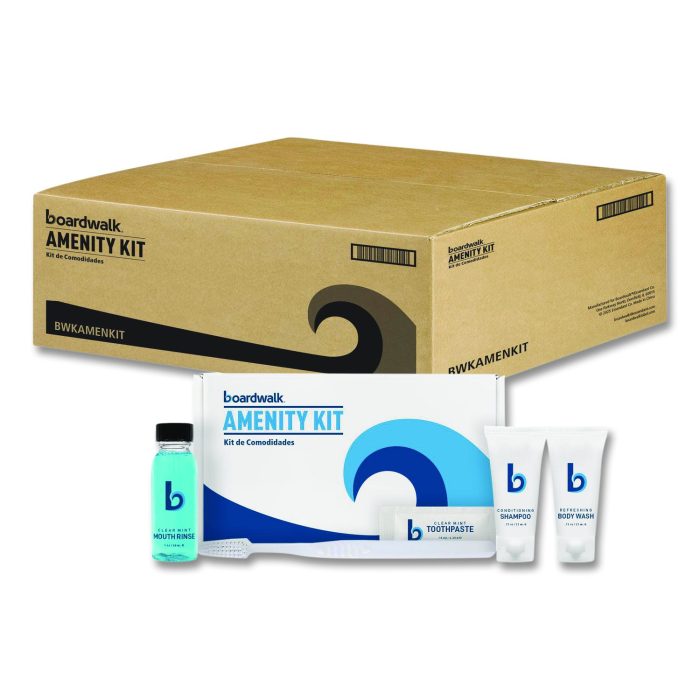 15101789 Amenities Kit, Mouth Rinse, Toothbrush, Toothpaste, Body Wash, Shampoo, Green Tea Lemongrass, 12 Kits/Carton - Image 1
