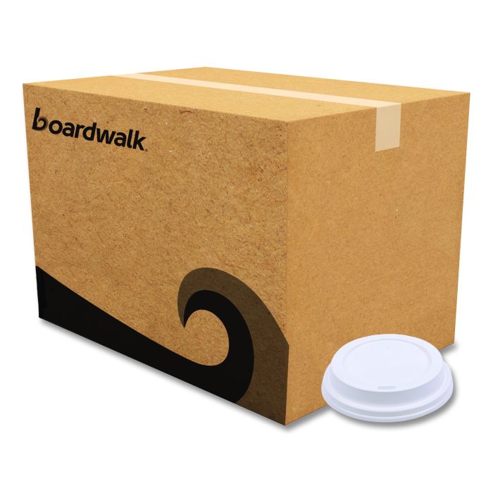 15042204 Deerfield Hot Cup Lids, Fits 10 oz to 20 oz Boardwalk Deerfield Hot Cups, Plastic, White, 50/Pack, 20 Packs/Carton - Image 1