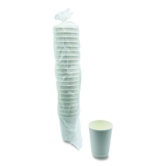 879189 Paper Hot Cups, Double-Walled, 12 oz, White, 25/Pack - Image 1