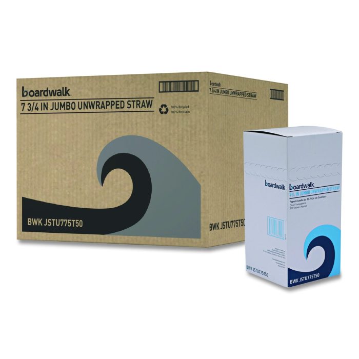 836712 Jumbo Straws, Unwrapped, 7.75", Plastic, Translucent, 250/Pack, 50 Packs/Carton - Image 1