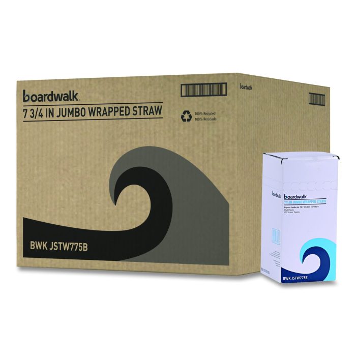 893991 Wrapped Jumbo Straws, 7.75", Polypropylene, Black, 250/pack, 50 Packs/carton - Image 1