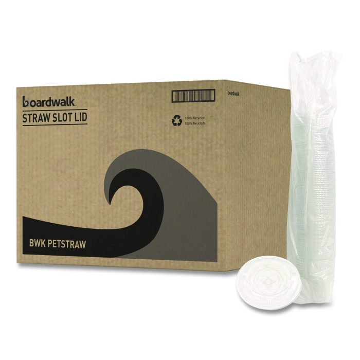15184872 PET Cold Cup Straw-Slot Lids, Fits 9 oz Squat/12 oz Cold Cups, Plastic, Clear, 1,000/Carton - Image 1