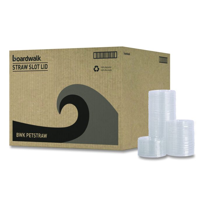 894031 PET Cold Cup Lids, Fits 14 oz to 24 oz Cold Cups, Plastic, Clear, 100/Sleeve, 10 Sleeves/Carton - Image 1