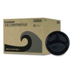 Hi-Impact Plastic Dinnerware, 3-Compartment Plate, 10" dia, Black, 125/Sleeve, 4 Sleeves/Carton